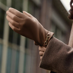 Isabel Bernard Honoré Marcelia taupe goatskin leather gloves IB67001-378-6.5