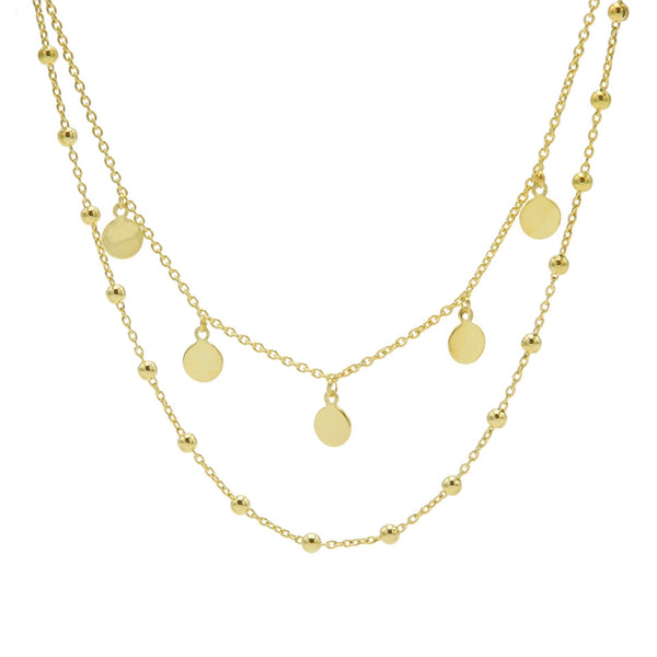 Karma 925 Sterling Silver Discus Dots Double Necklace T88