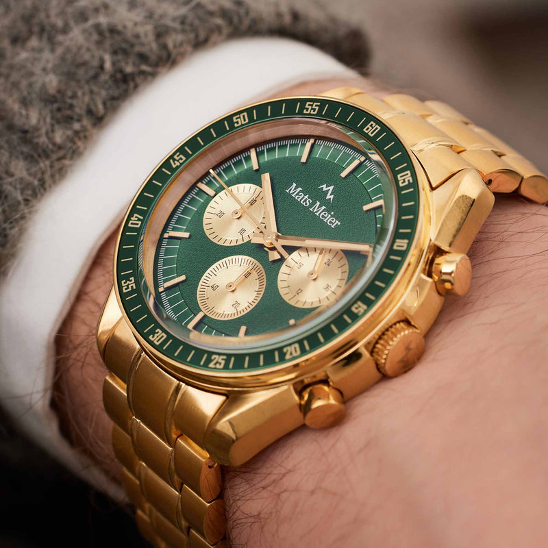 Mats Meier Arosa Racing Chronograaf Herenhorloge Goudkleurig en Groen MM50017-zoom-