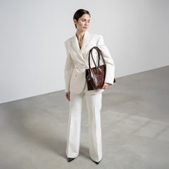 Isabel Bernard Honoré Cloe Midi Croco Brown Calfskin Leather Handbag IB25082-230