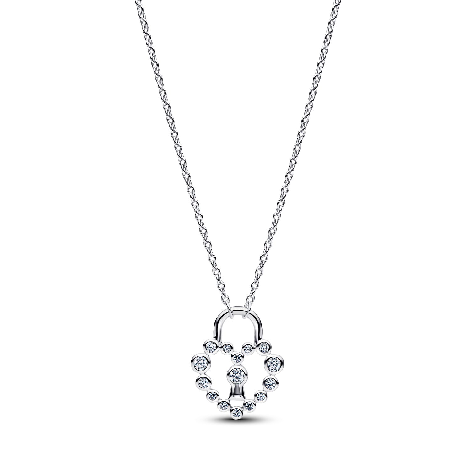 Pandora Moments 925 Sterling Silver Sparkling Heart Padlock Necklace With Pendant 394416C01-50