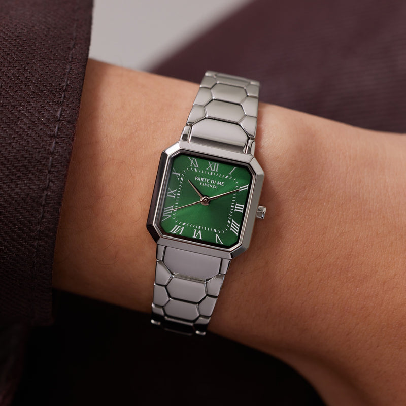 Parte di Me Orologio vierkant dameshorloge zilverkleurig en groen PDM09029-zoom-