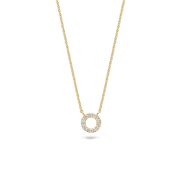 Ketting met ronde hanger met zirkonia 14k goud
