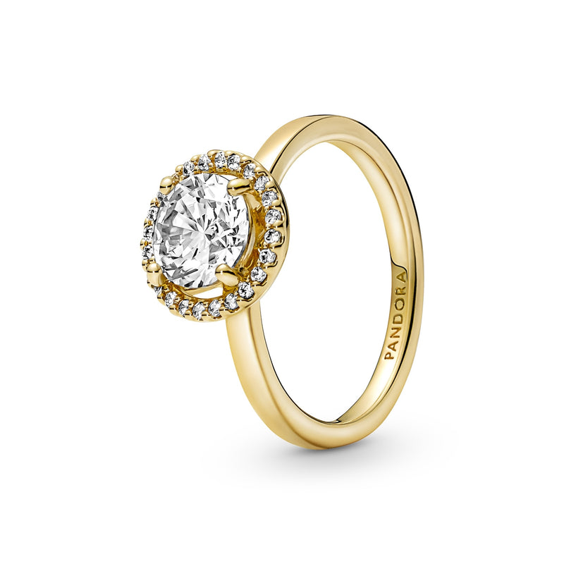 Pandora Timeless Gold-coloured Sparkling Round Halo Ring with 14 Carat Gold Plating 161234C01-52-zoom-