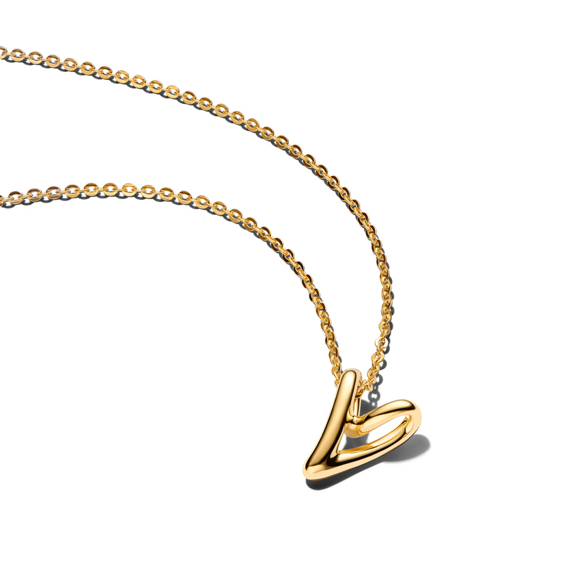 Pandora Essence Gold Plated Organic Shaped Necklace With Small Heart-Shaped Pendant 364360C00-45-zoom-