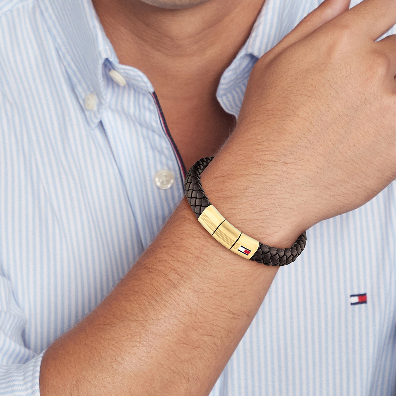 Tommy Hilfiger Leather Bruin Men's Braided Bracelet TJ2790671