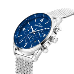 Mats Meier Grand Cornier Chronograph Men's Watch Silver Colored with Blue MM00133