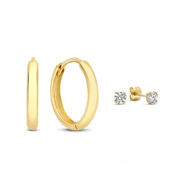 Cadeau d'Isabel 14 karaat gouden oorbellen set met zirkonia steentjes