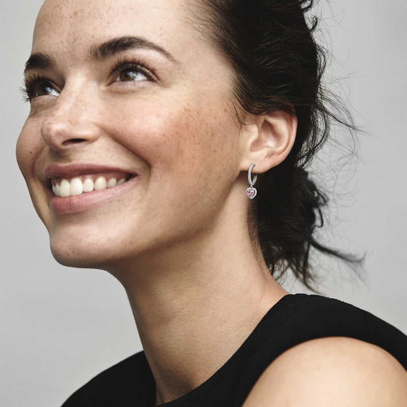 Pandora Timeless 925 Sterling Silver Sparkling Halo Heart Hoop Earrings 291445C01-zoom-